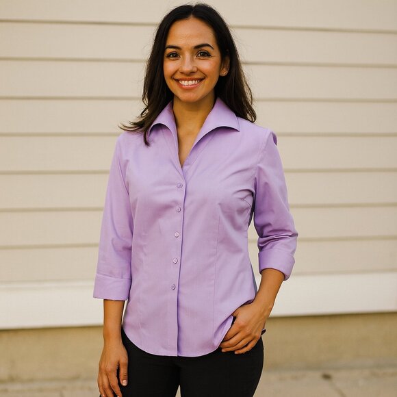 Coldwater Creek Tops - EUC Coldwater Creek Lavender Button-Up Shirt Women’s MP 3/4 Turn-Up Sleeves